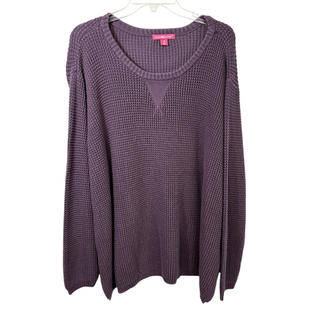Woman Within Plus Size 3X Sweater 30/32W Purple Waffle‎ Knit Pullover 1512